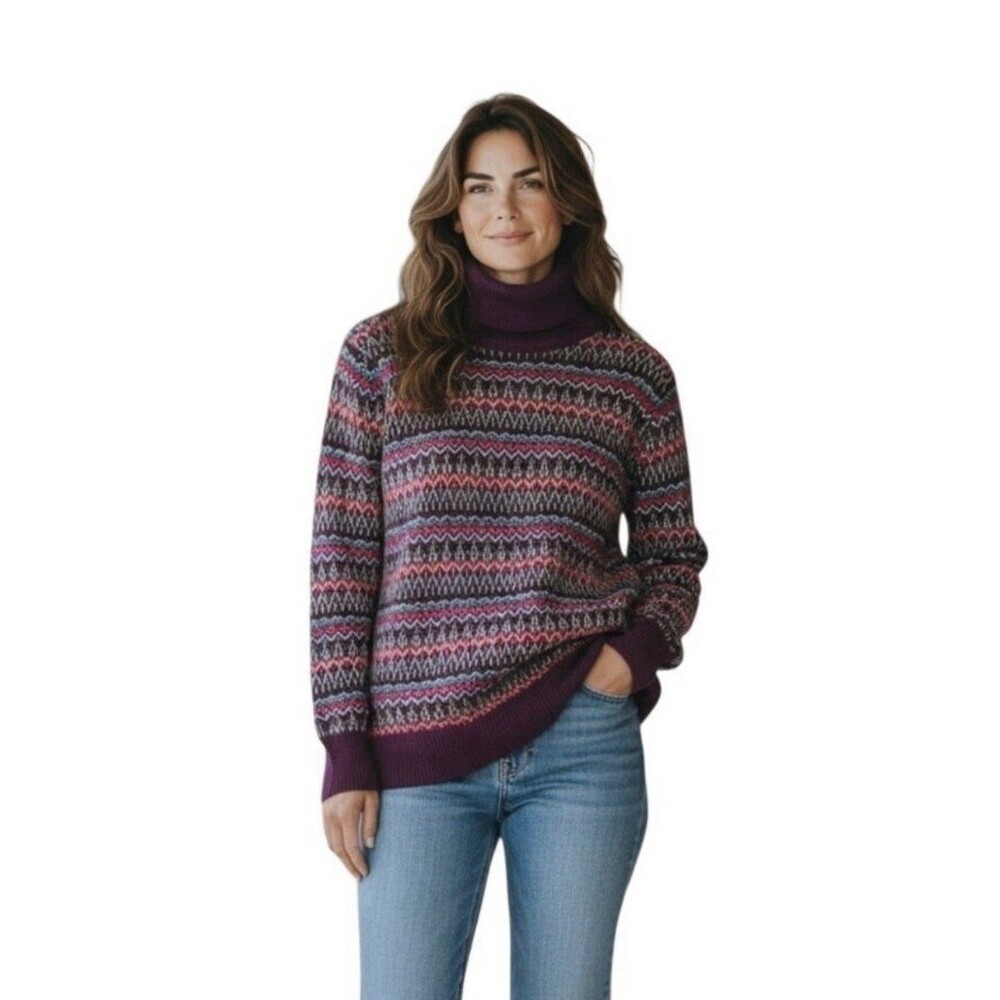 LL Bean Fair Isle Turtleneck Sweater Size XL Cotton Cashmere Blend EXCELLENT